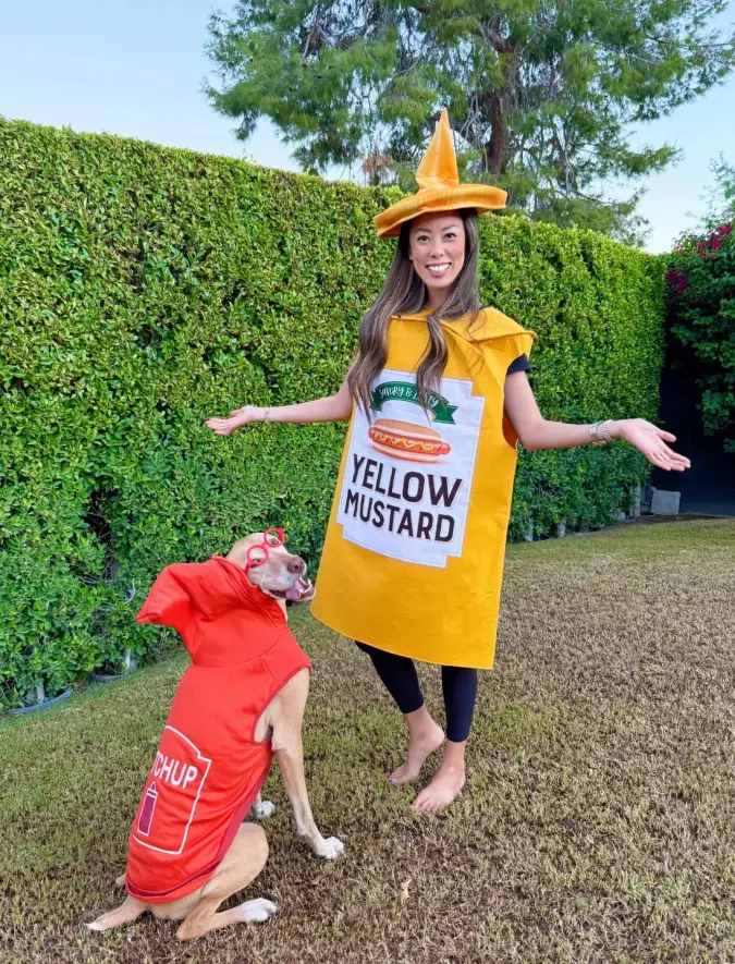 Bright Red Ketchup Dog Suit and Yellow Mustard Human Tunic