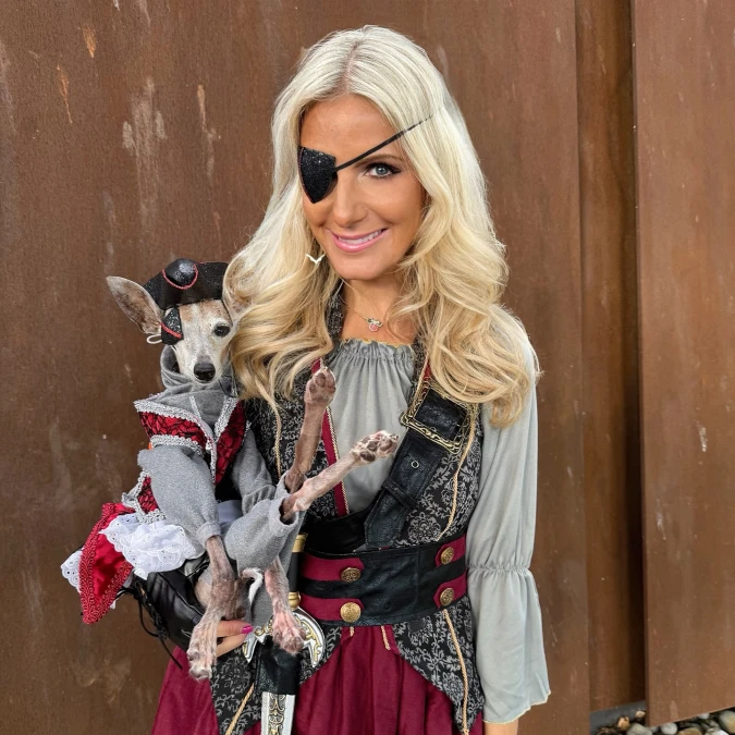 Velvet Pirate Coat and Sparkly Eyepatch on a Slender Hound