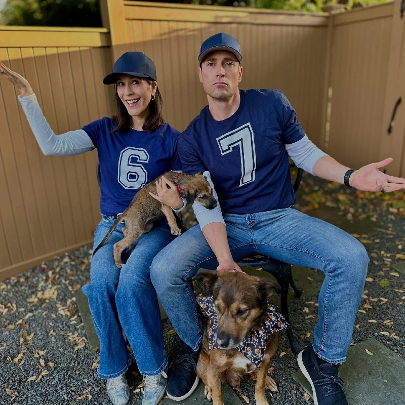 12. Matching Baseball Number Shirts with Dogs in Casual Halloween Bandana