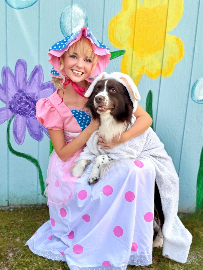 13. Pink Polka Dot Shepherdess Gown and Fluffy White Sheep Suit