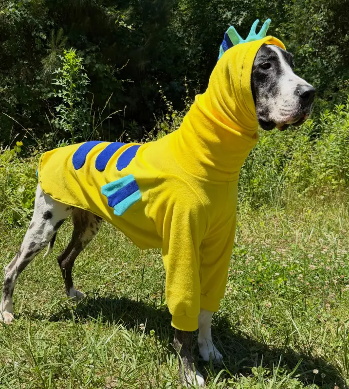 16. Yellow Dinosaur Hoodie Costume with Spiked Back Detail