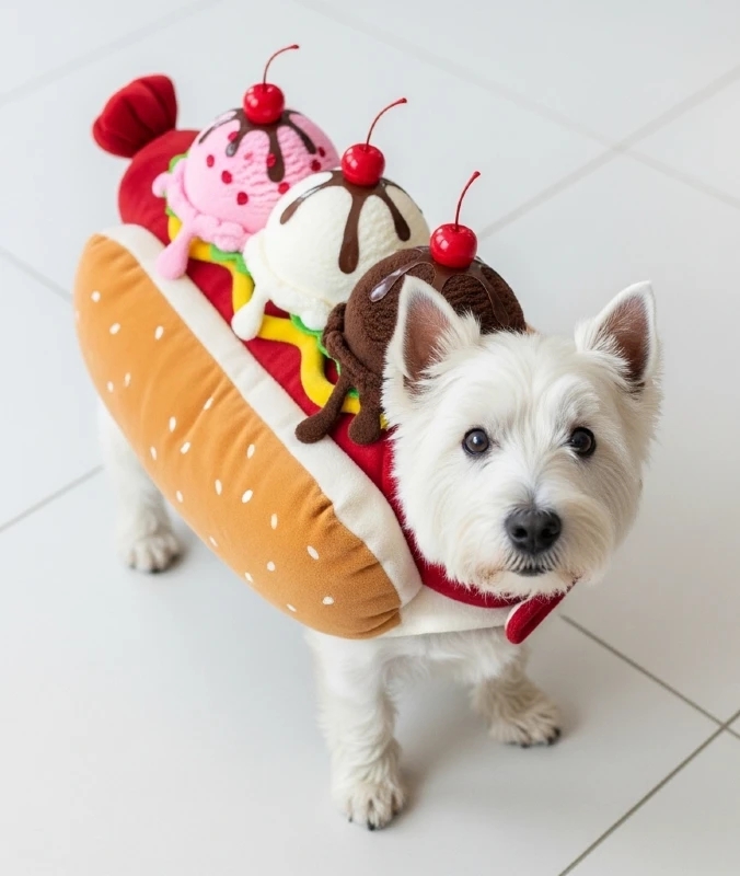 17. Hot Dog Sundae Fusion Costume with Ice Cream Scoops and Cherries