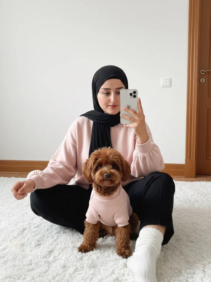 17. Pale Pink Knit Sweaters on a Curly Brown Poodle