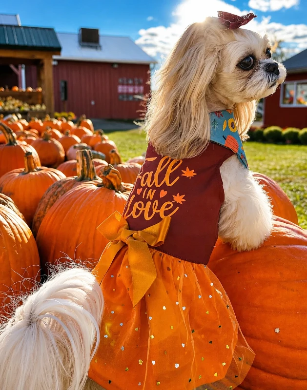 19. βFall in Loveβ Tulle Dress with Bow Detail on Small White Dog