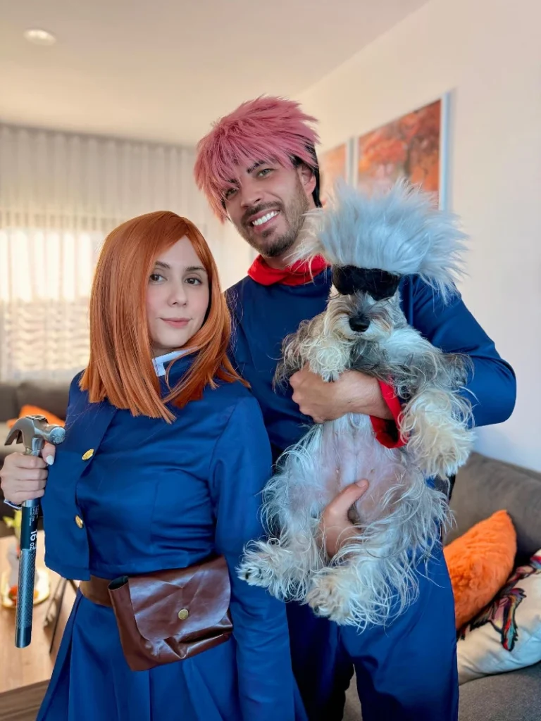 2. Anime Sorcerer Couple Costume with Fluffy Blindfold Dog