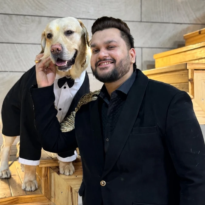 Classic Black Tuxedo and Bow Tie on a Yellow Labrador