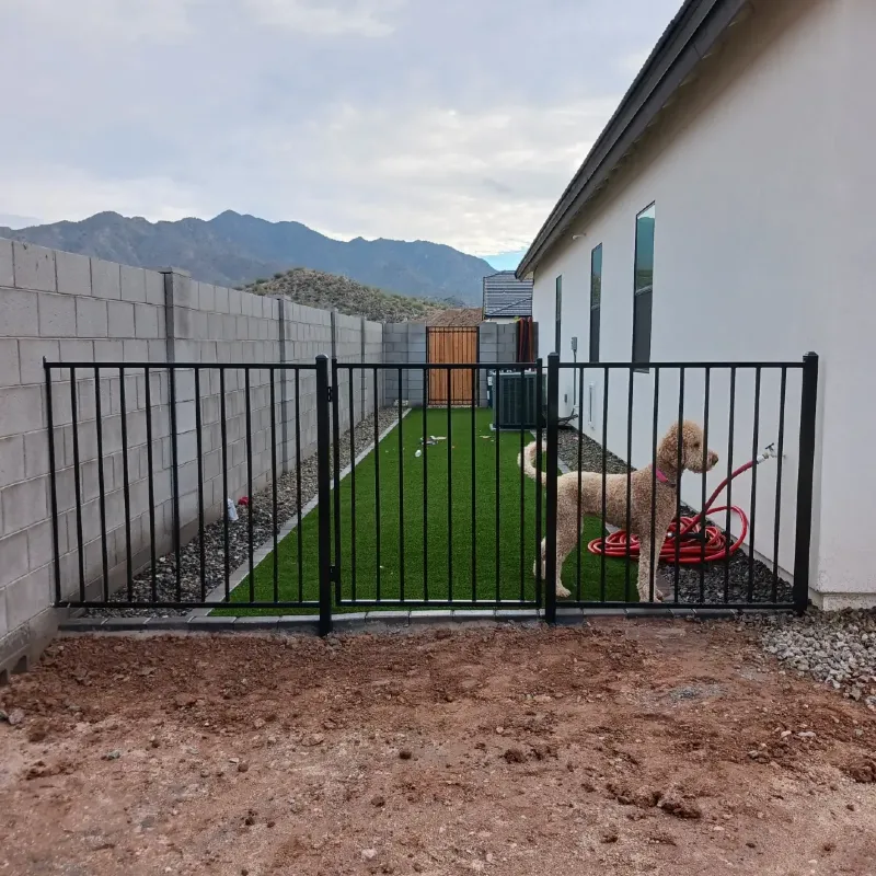 Black Metal Picket Fence across Side Yard Run
