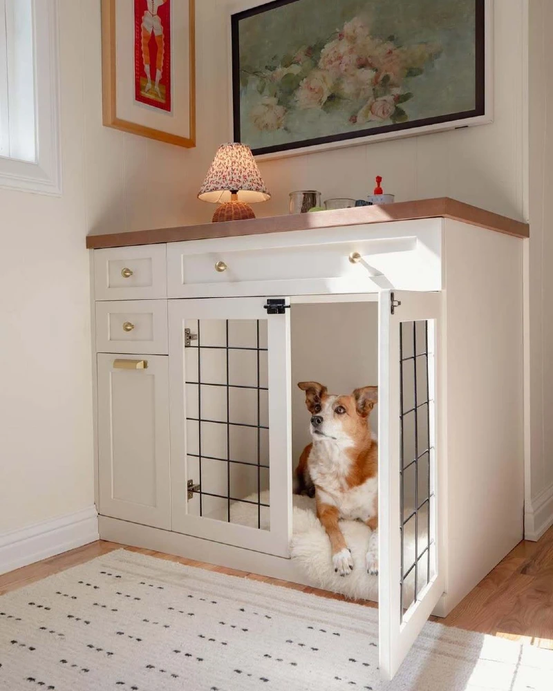 Built-In Cream Island Crate with Windowpane Grid Doors