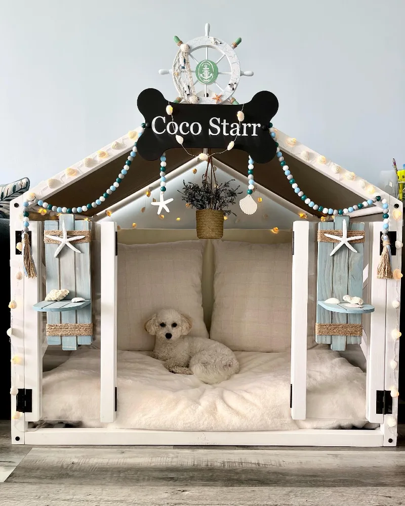 Coastal Gabled Playhouse with Starfish Shutters and Ship Wheel Crest
