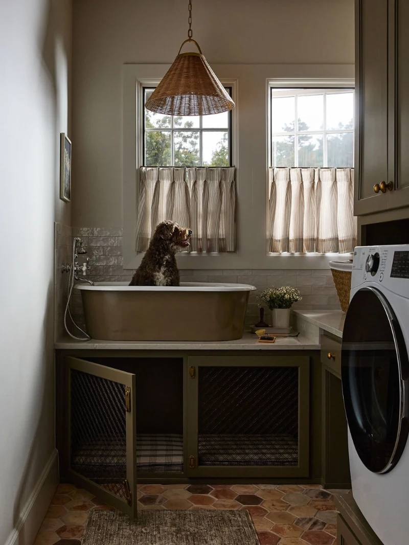 Countertop Clawfoot Basin with Under-Cabinet Wire Crate Nook