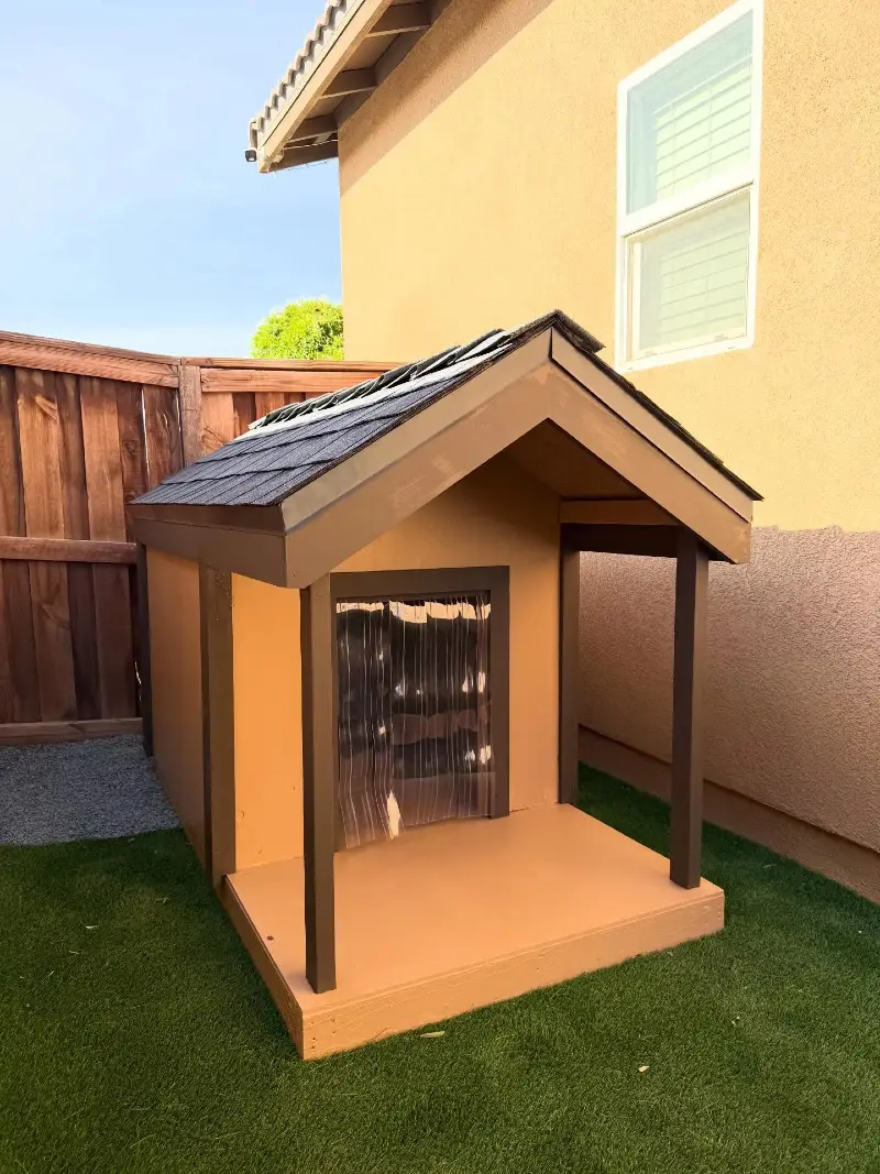 Craftsman Cabin on Turf with Shingled Overhang Portico