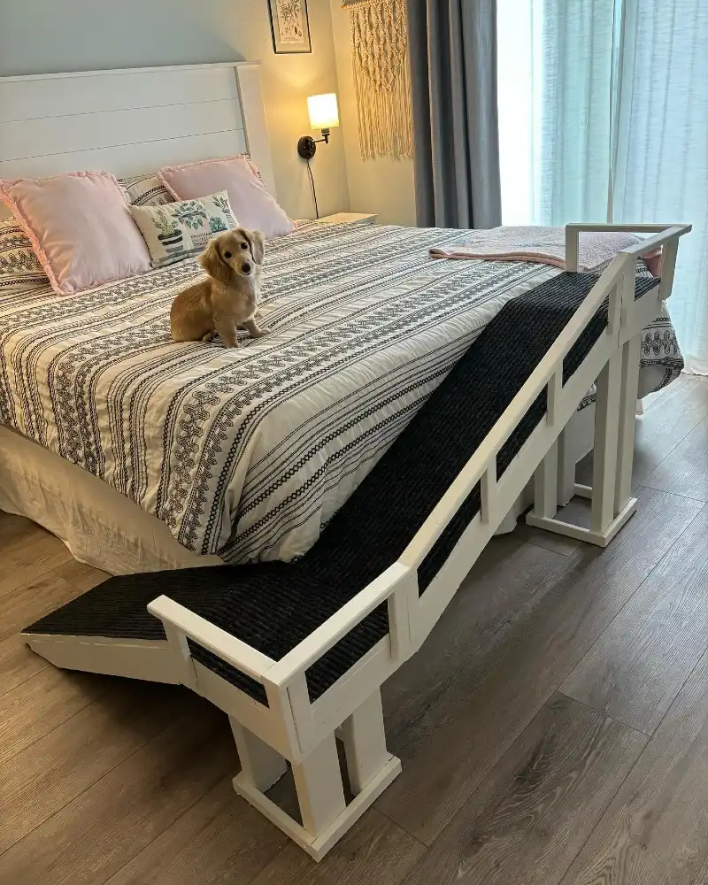 Custom White Wrapped Bed Ramp with Dark Ribbed Runner
