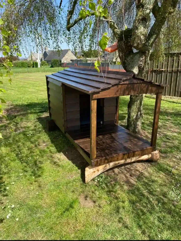 Dark Stained Logging Cabin with Extended Covered Veranda