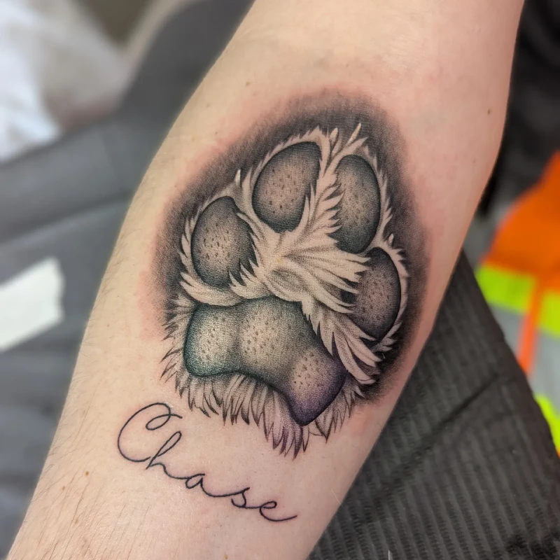 Dimensional Furry Paw Print with Script Name Tribute