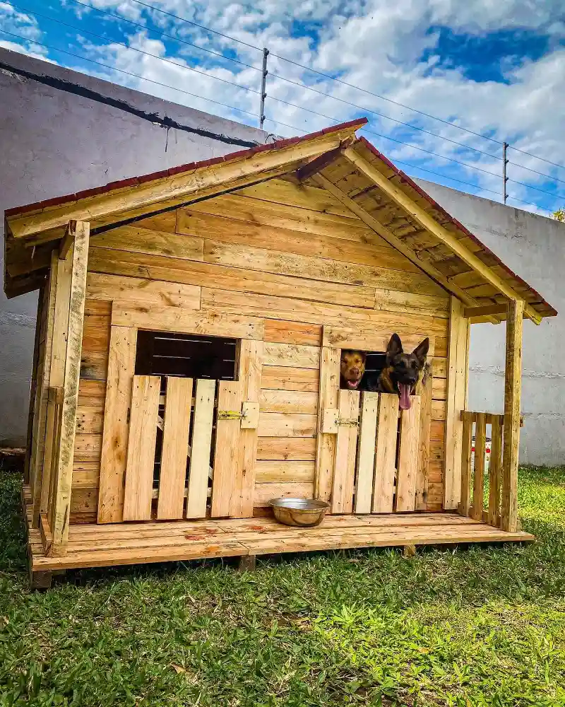 Duplex Slatted Pallet House with Twin Dutch Doors and Shared Front Porch Deck