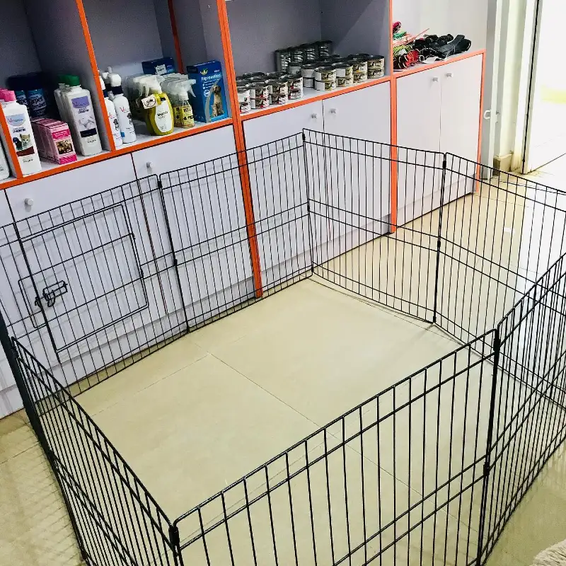 Freestanding Metal Exercise Pen on Tiled Floor
