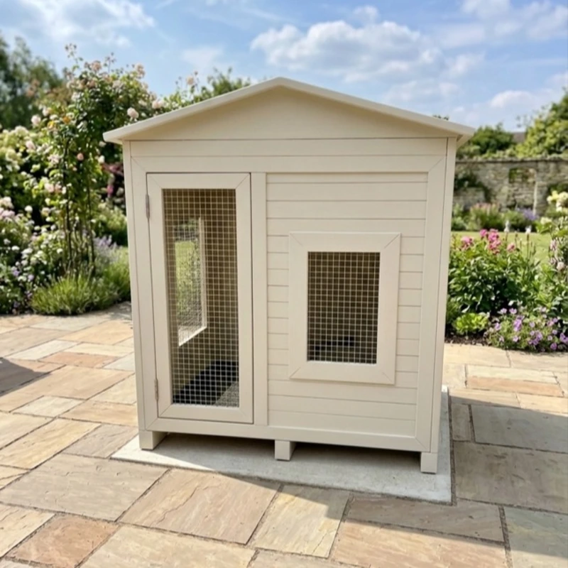 Gable-Roof Cream Cottage with Wire Mesh Window and Door
