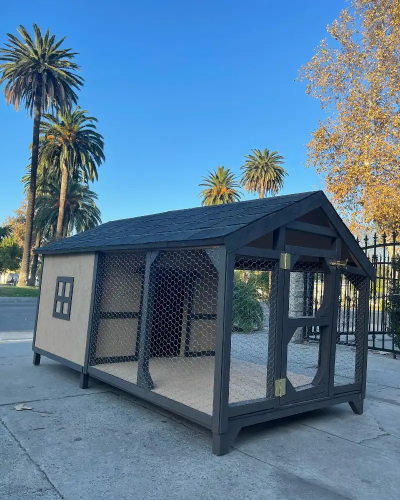Gabled Timber Dog Run with Wire Mesh Enclosure