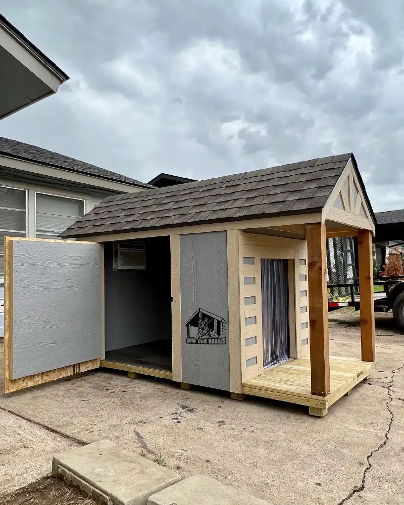 Gray Estate Kennel with Full-Access Side Door and Cedar Porch