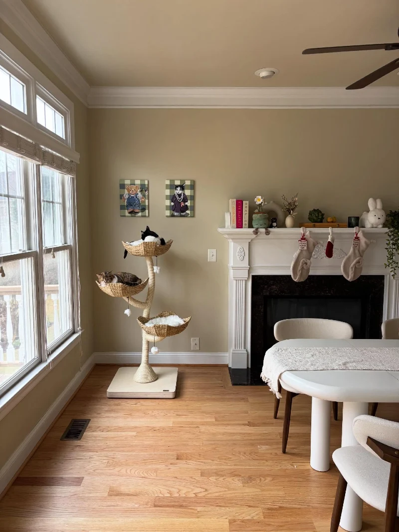 Minimalist Flower Perch Tower in Neutral Living Room