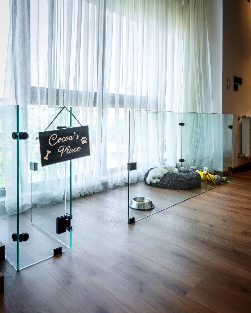 Minimalist Glass Partition Enclosure with Floating Gate