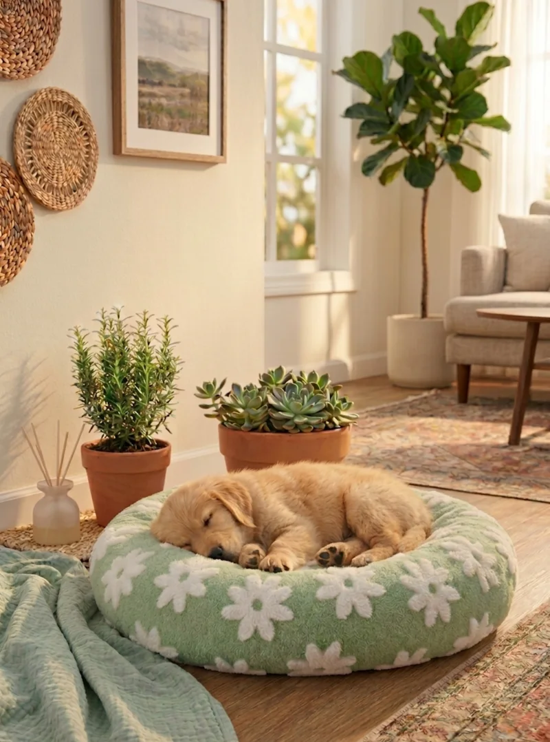 Mint Green Daisy Print Nest with Terracotta Planter Accents