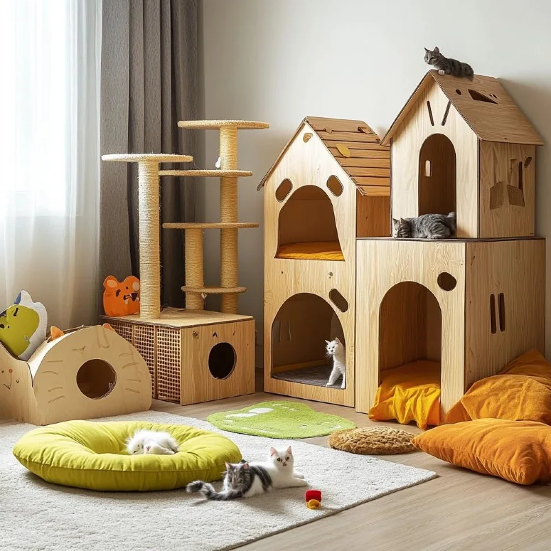 Modular Pine Village with Vibrant Cushion Accents