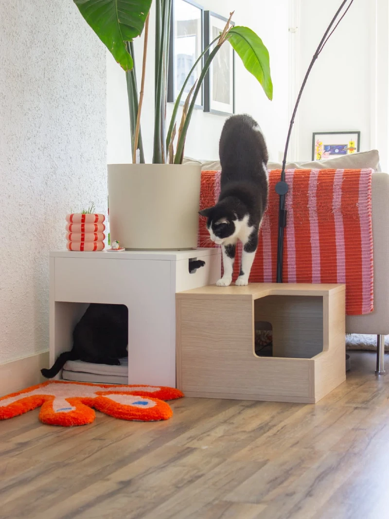 Modular White and Oak Nested Step Boxes with Low Hideaway and Integrated Plant Platform