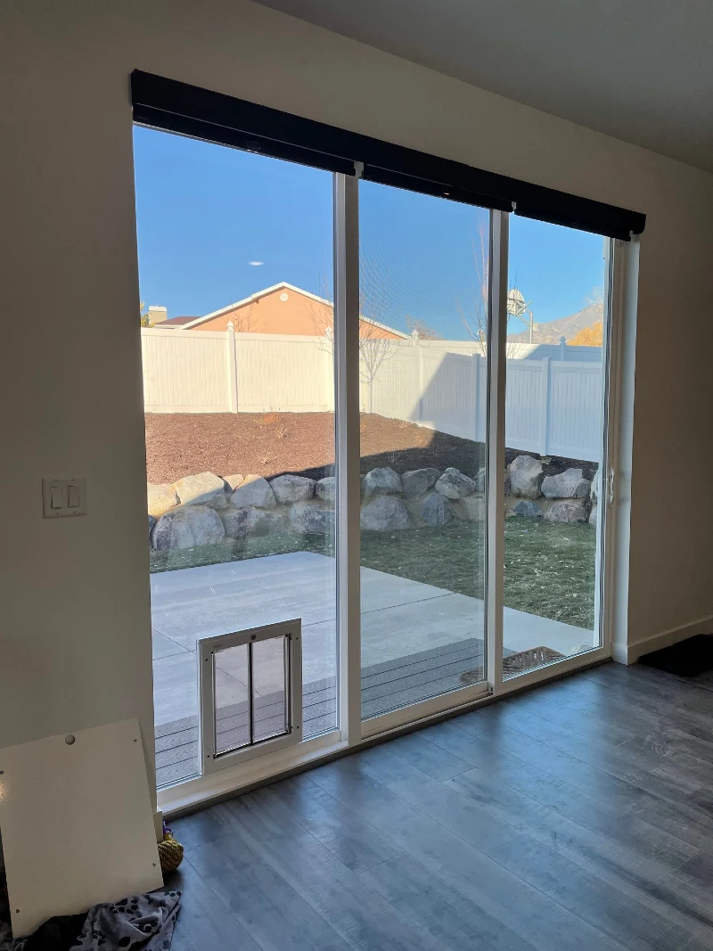 Multi-Pane Sliding Glass Patio Door with Integrated Dual-Flap Pet Entry