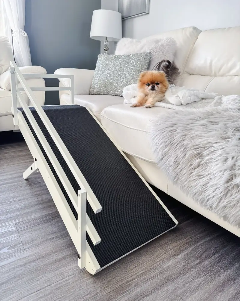 Off-White Adjustable Couch Ramp with Black Traction Mat