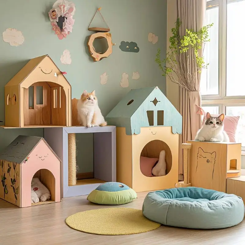 Pastel Storybook Village with Circular Floor Cushions