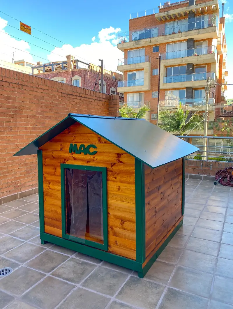Pine Chalet with Forest Green Trim and Plastic Strip Curtains