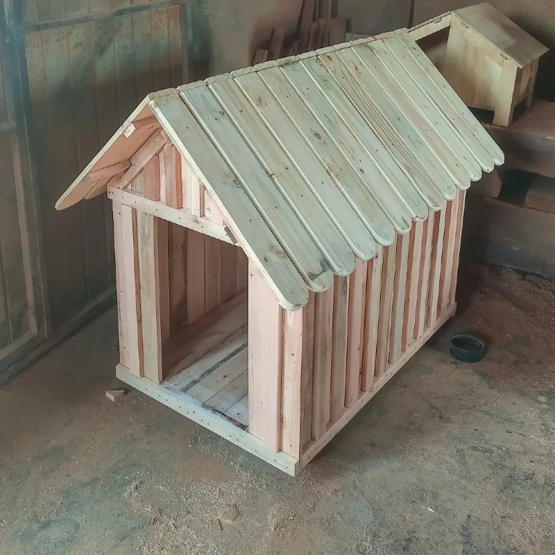Raw Board-and-Batten Timber Kennel with Rounded Overlapping Shingle Slats