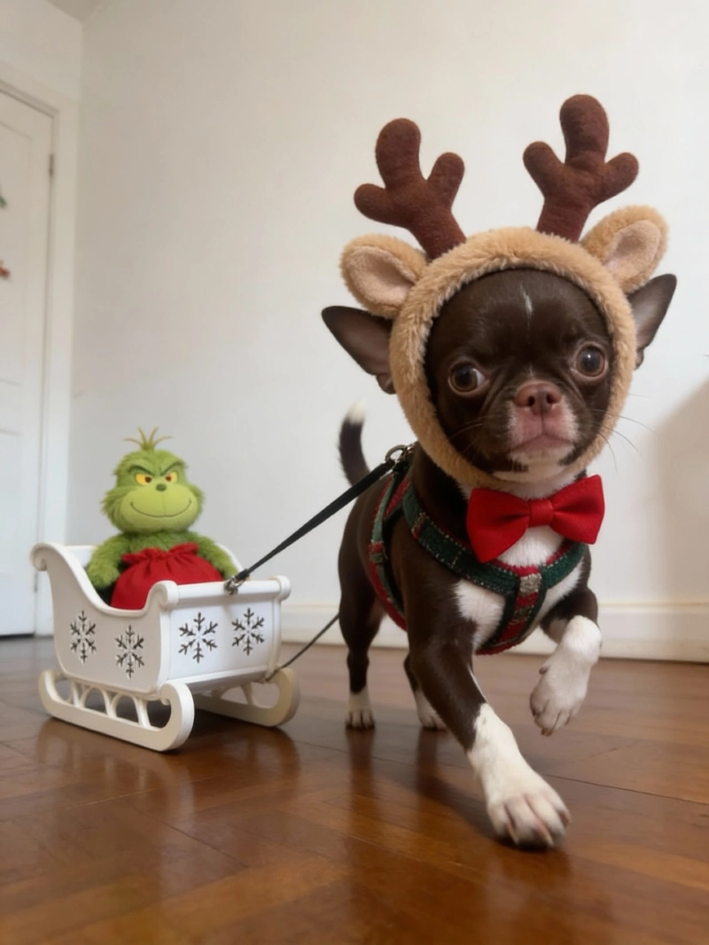 Reindeer Antler Snood with Miniature Sleigh Prop