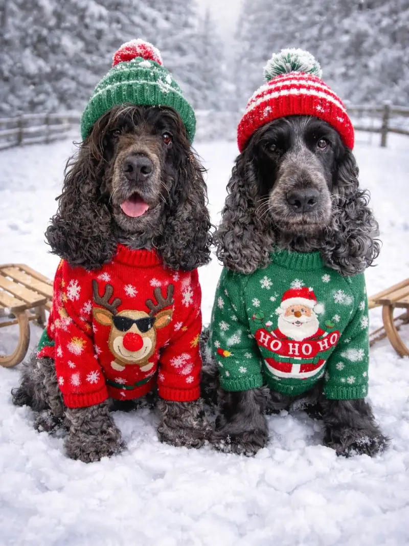 Reindeer and Santa Knit Sweaters with Matching Pom-Pom Beanies