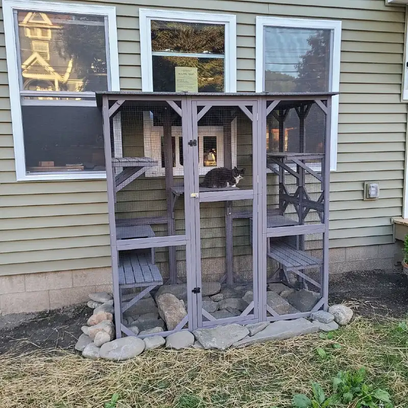 Slate-Purple Three-Section Catio over Textured Stone Foundation