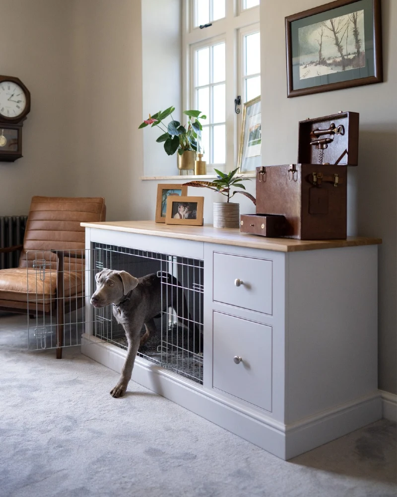 Soft Grey Sideboard Crate with Oak Top and Storage Drawers