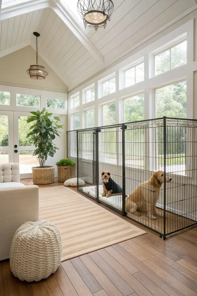 Sunroom Suite with Black Modular Enclosures and Vaulted Shiplap Ceilings