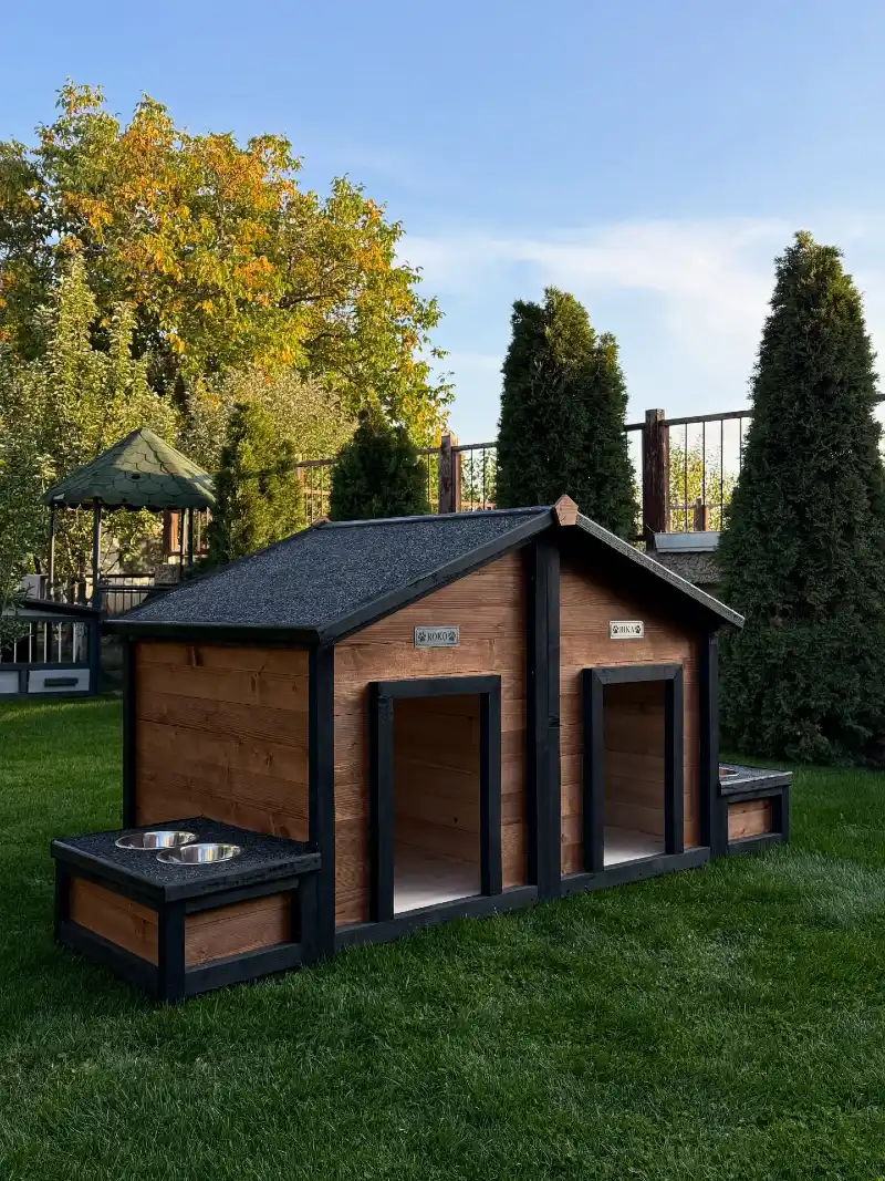 Symmetrical Twin-Kennel Cabin with Side Feeding Wings