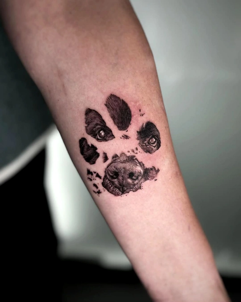 Textured Ink-Splatter Paw Print with Embedded Micro-Realism Portrait
