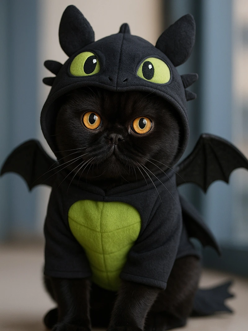 Toothless Night Fury Dragon Hoodie with Wings on a Black Cat