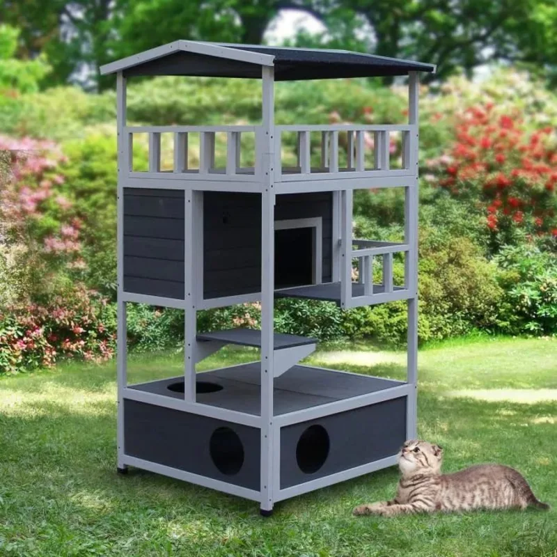 Triple-Story Slate Gray Play Tower with Covered Balcony