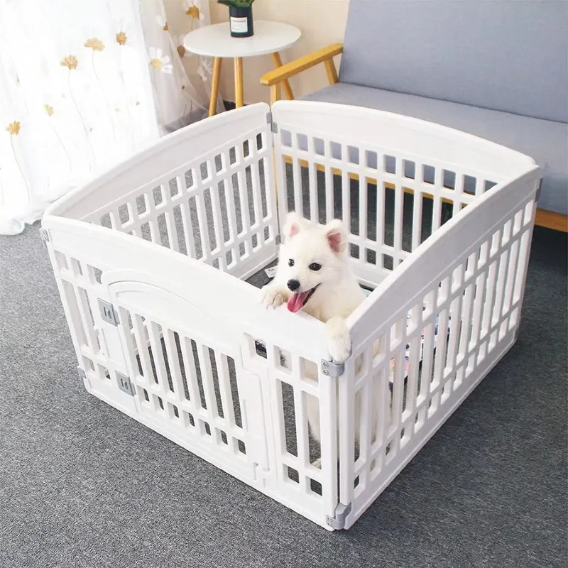 White Molded Plastic Lattice Playpen on Gray Carpet