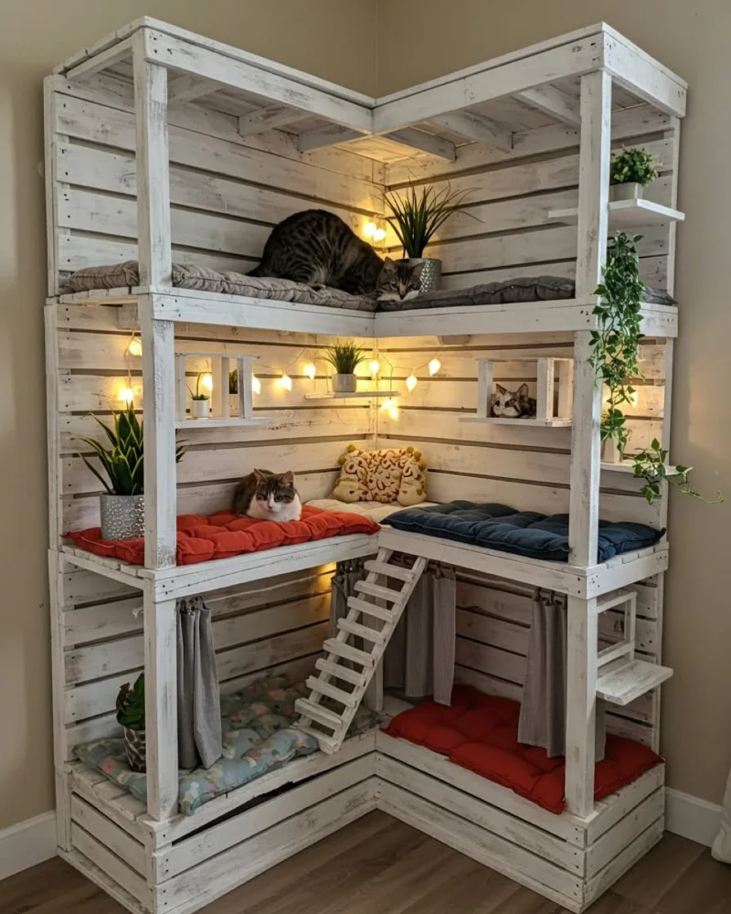 Whitewashed Wooden Crate Climbing Tower