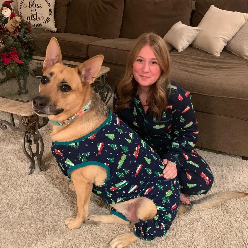 Winter Tree and Truck Print Bodysuit on a German Shepherd Mix