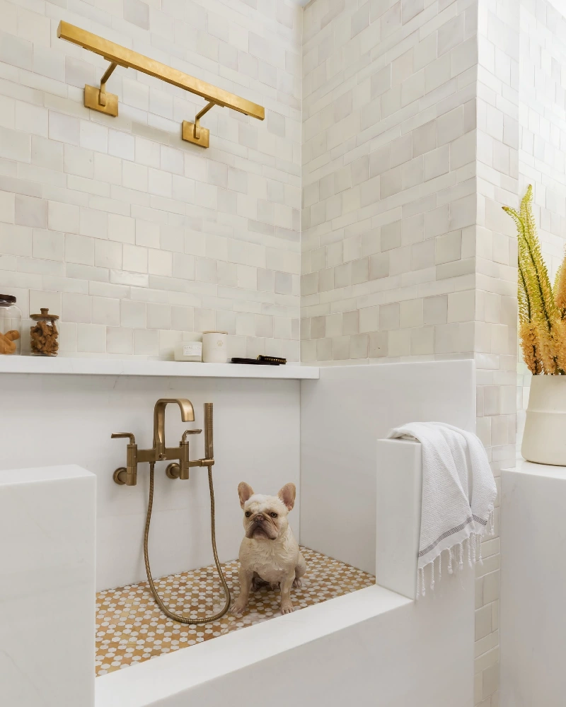 Zellige Tile Station with Brushed Brass Fixtures