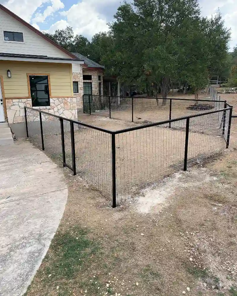 Black Pipe Frame Fence with Galvanized Hog Wire Panels