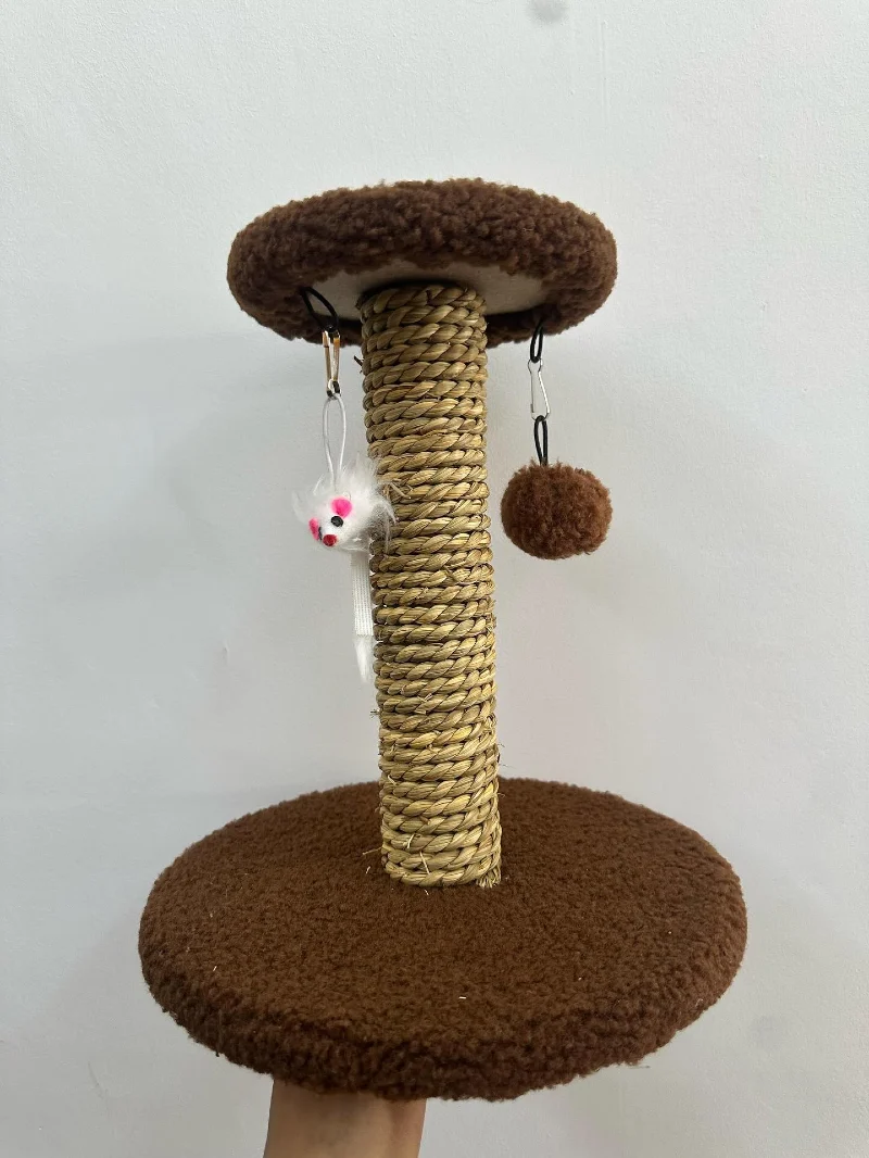 Brown Bouclé Mini Perch with Braided Grass Scratching Pillar