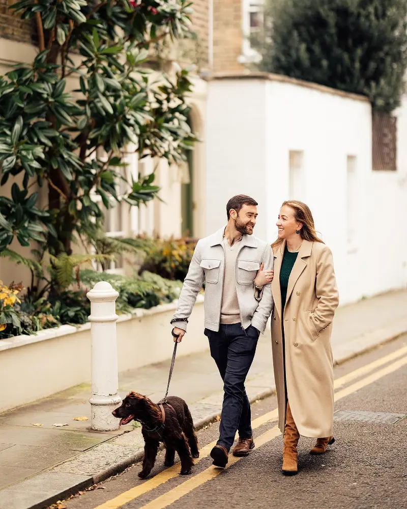Brown Leather Harness and Camel Trench Coat on a City Walk