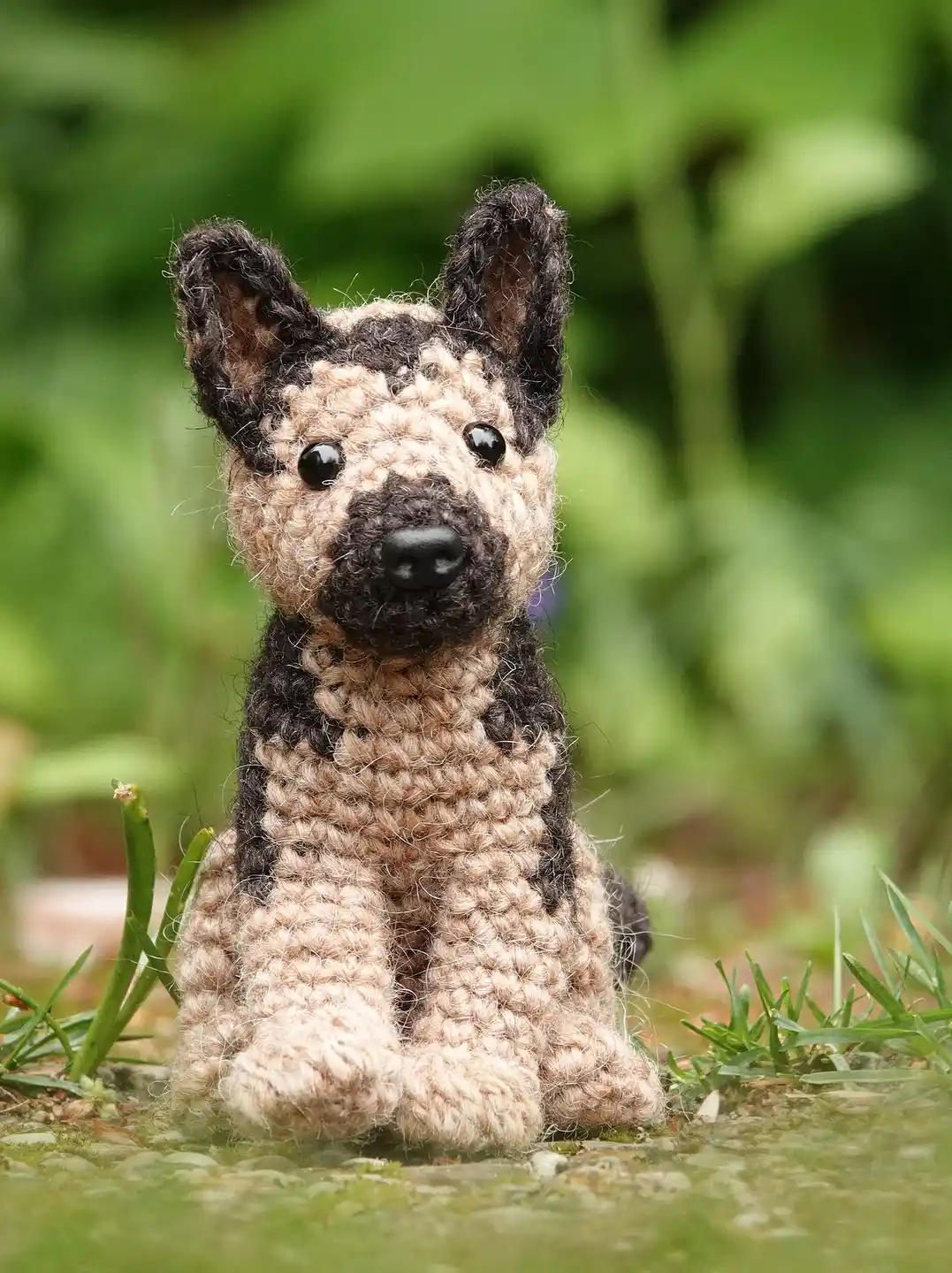 Brushed Wool German Shepherd Figurine in Garden Setting